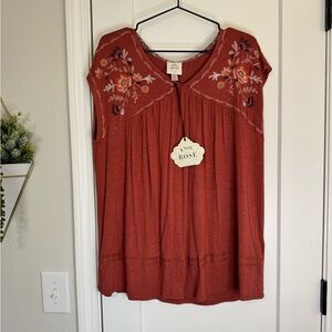 Knox Rose Sleeveless Boho Embroidered Top NWT